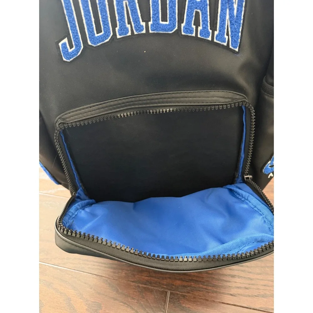 Jordan MVP Backpack Black Blue Chenille Patches Faux Leather Bag MA0899-023